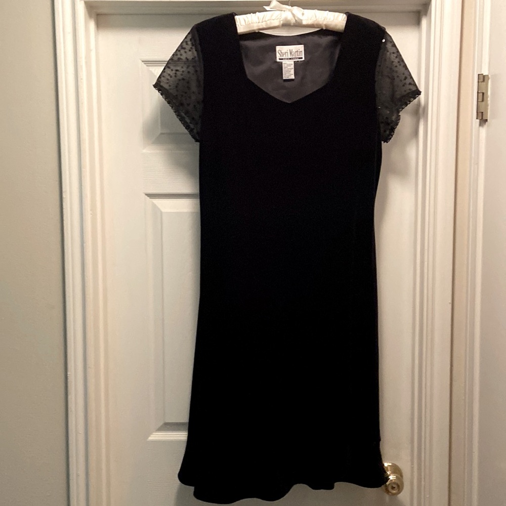 Sheri Martin Black Velvet Dress with Sequin Cap Sleeves